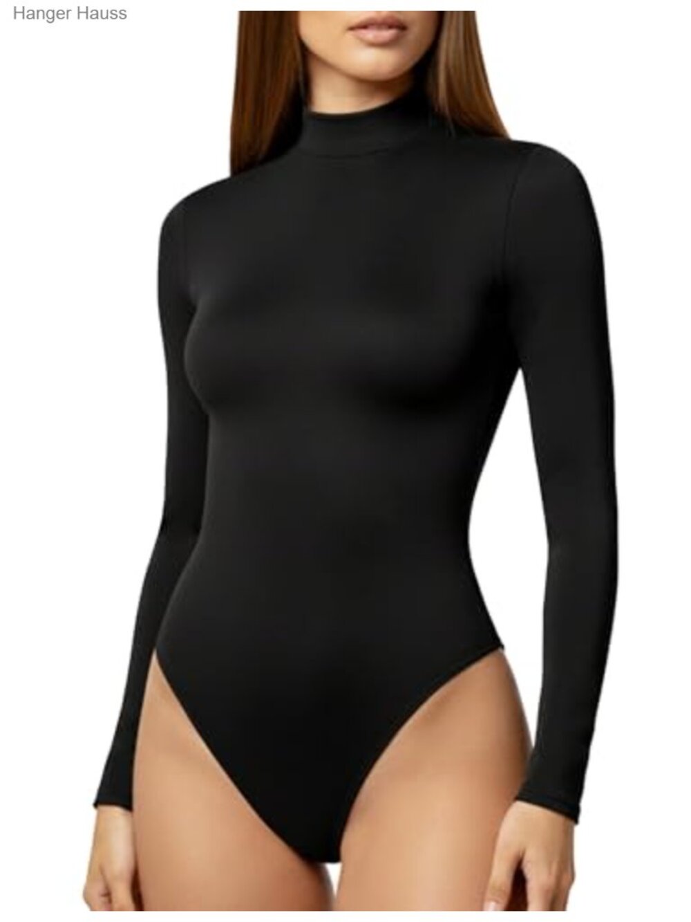 Women's Long Sleeve Mock Turtle Neck Fitted Stretch Bodysuit Top for Layering